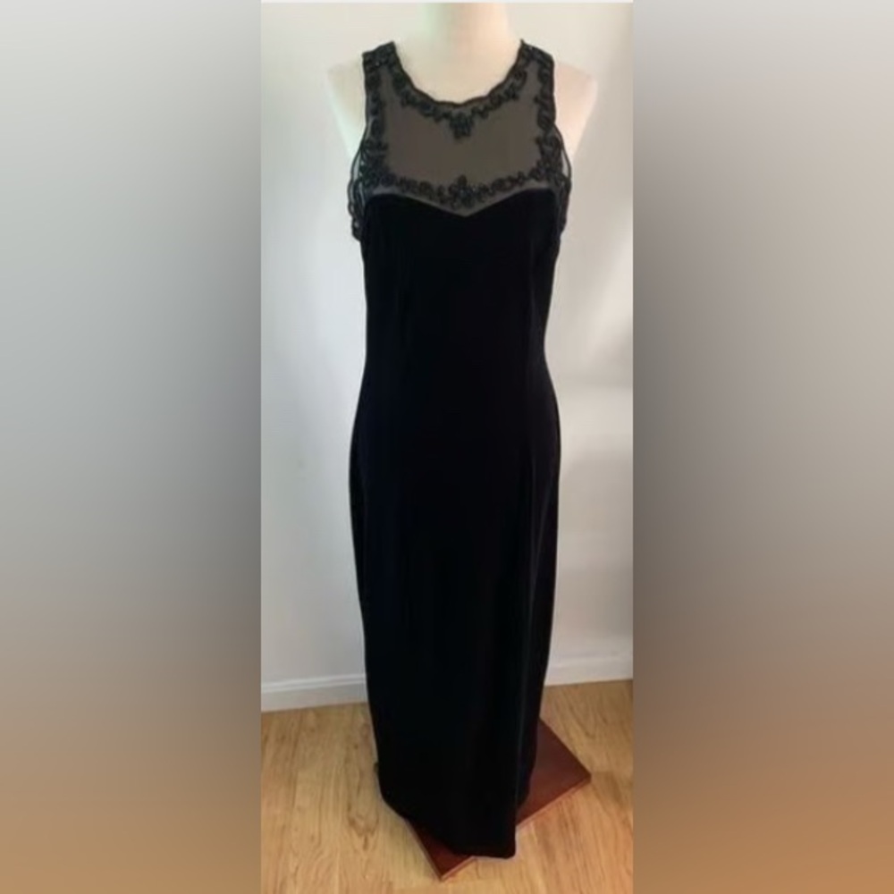 🔥Be Smart 90’s Sheer Illusion Sexy Black Velvet Maxi Gown Sz. 11/12🔥